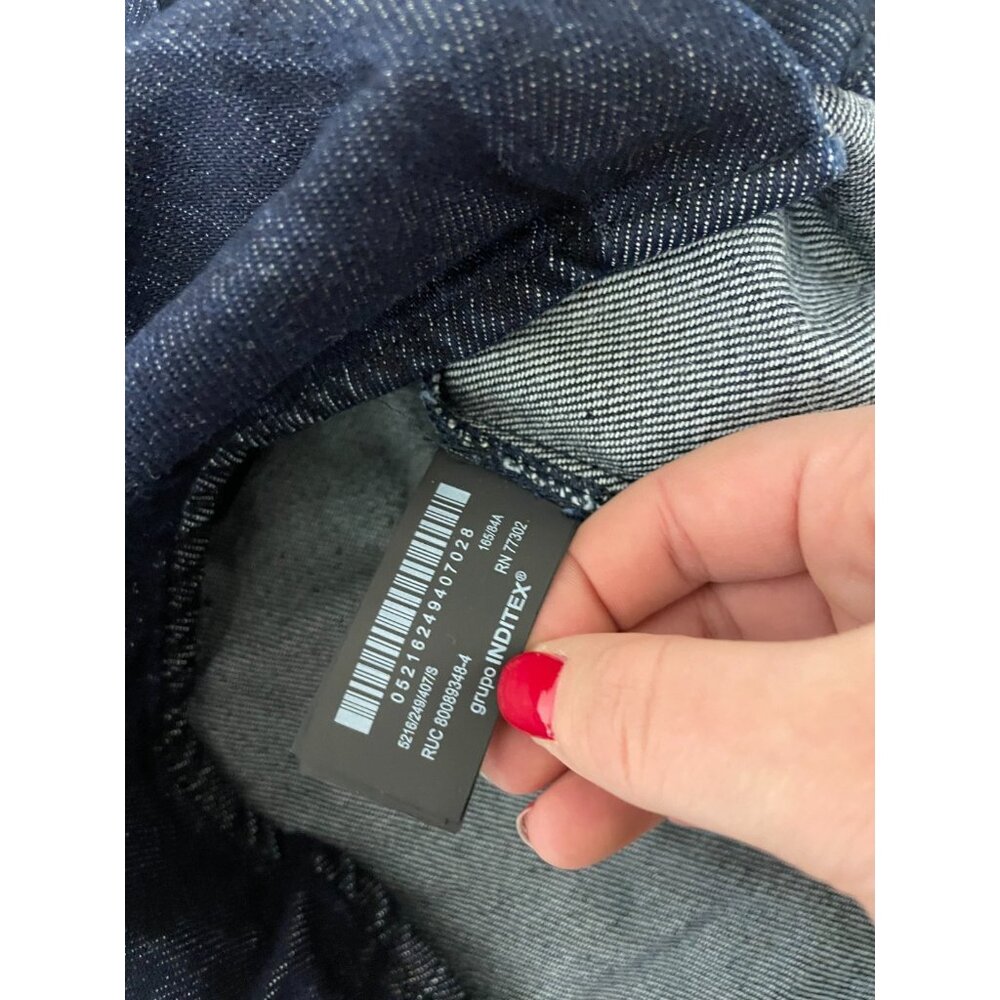 Zara Dark Denim Short Sleeve Tie-Neck Blouse - Picture 10 of 16